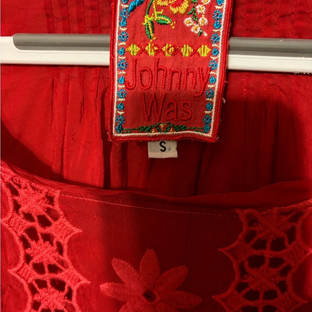Johnny Was Red Embroidered Tunic Top Boho Chic Lagenlook - Picture 6 of 8